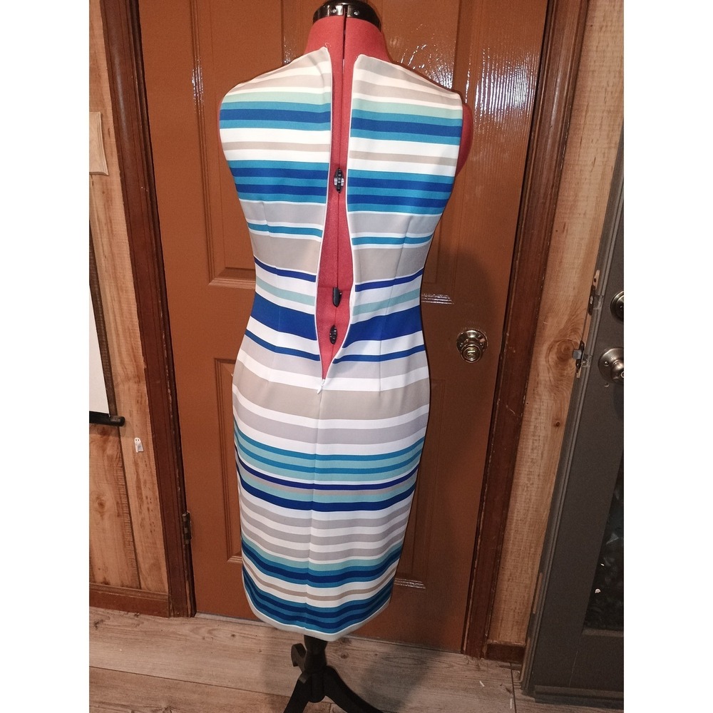 2-Calvin Klein Sheath Dresses Womens sizes 4 & 8 Blue Green Striped Abstract Lot - Picture 13 of 13